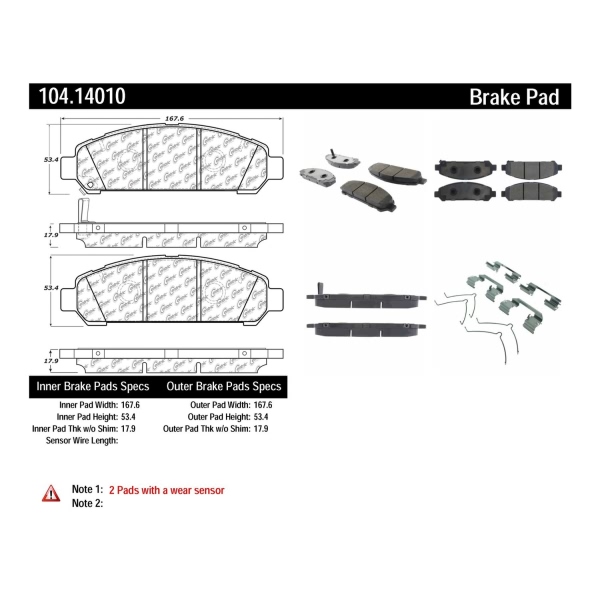 Centric Posi Quiet™ Semi-Metallic Front Disc Brake Pads 104.14010