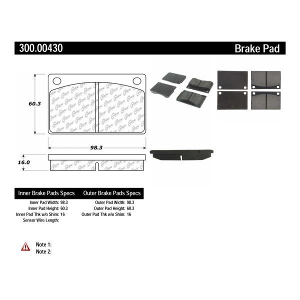 Centric Premium Semi-Metallic Front Disc Brake Pads 300.00430