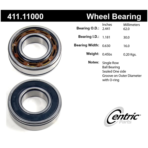 Centric Premium™ Rear Driver Side Single Row Wheel Bearing 411.11000
