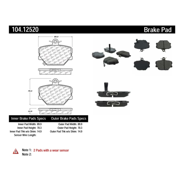 Centric Posi Quiet™ Semi-Metallic Front Disc Brake Pads 104.12520