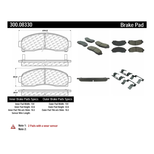 Centric Premium™ Semi-Metallic Brake Pads With Shims And Hardware 300.08330