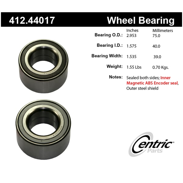 Centric Premium™ Front Driver Side Double Row Wheel Bearing 412.44017