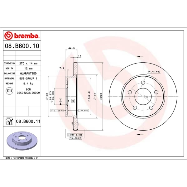 brembo UV Coated Series Rear Brake Rotor 08.B600.11