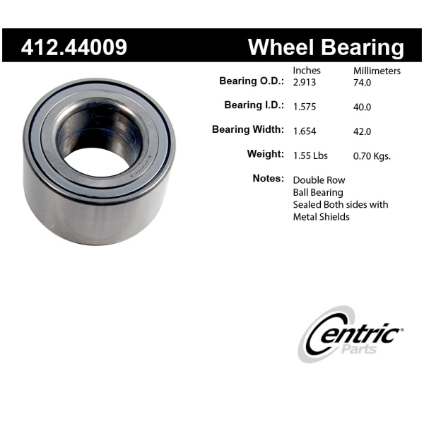 Centric 412.44009 Premium™ Front Driver Side Double Row Wheel Bearing