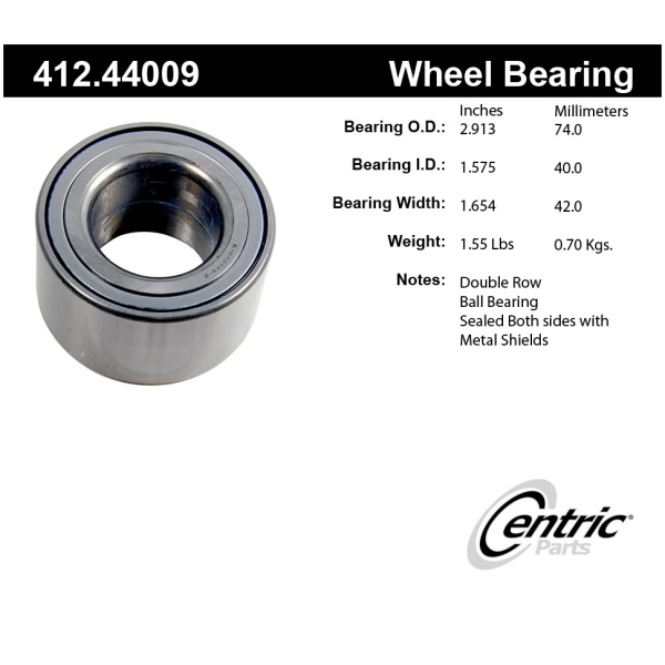 Centric Premium™ Front Driver Side Double Row Wheel Bearing 412.44009