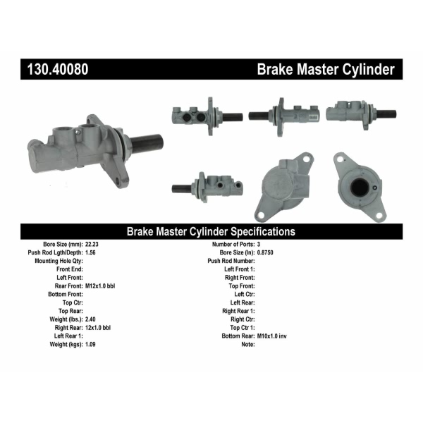 Centric Premium Brake Master Cylinder 130.40080