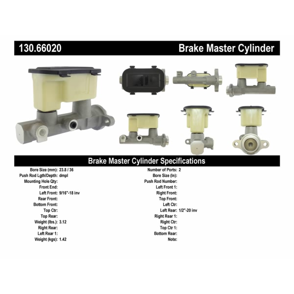 Centric Premium Brake Master Cylinder 130.66020