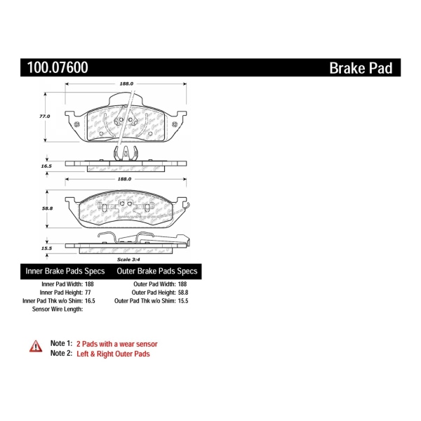 Centric Original Equipment Formula Brake Pads With Hardware 100.07600