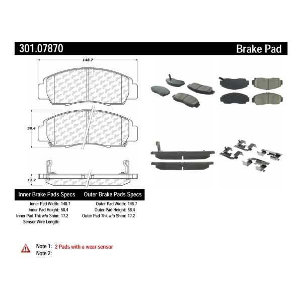 Centric Premium Ceramic Front Disc Brake Pads 301.07870