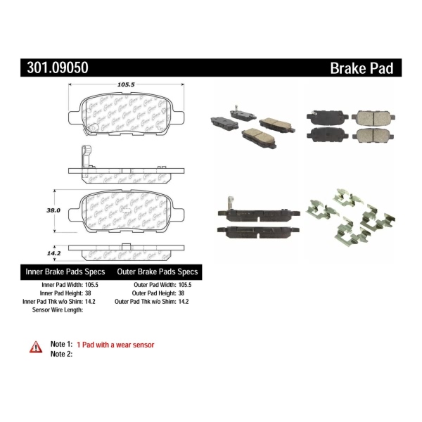 Centric Premium Ceramic Rear Disc Brake Pads 301.09050