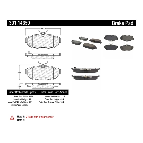 Centric Premium Ceramic Rear Disc Brake Pads 301.14650