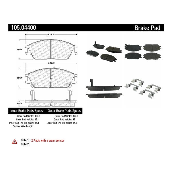 Centric Posi Quiet™ Ceramic Front Disc Brake Pads 105.04400