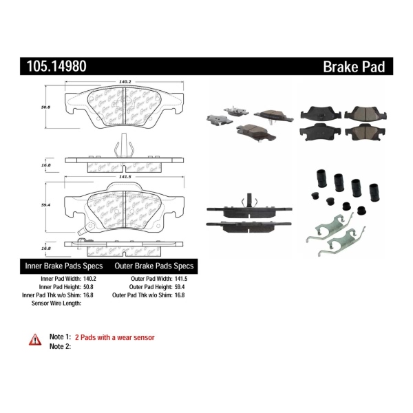 Centric Posi Quiet™ Ceramic Rear Disc Brake Pads 105.14980