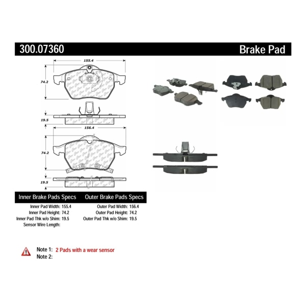 Centric Premium Semi-Metallic Front Disc Brake Pads 300.07360