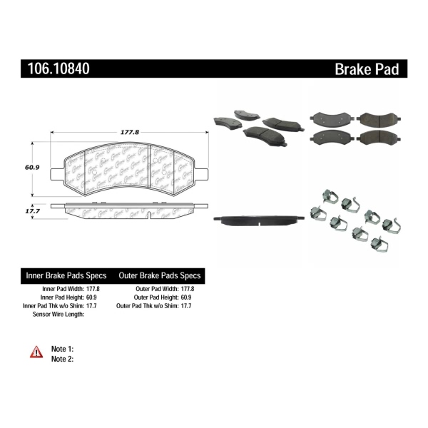 Centric Posi Quiet™ Extended Wear Semi-Metallic Front Disc Brake Pads 106.10840