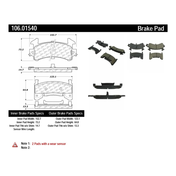 Centric Posi Quiet™ Extended Wear Semi-Metallic Front Disc Brake Pads 106.01540