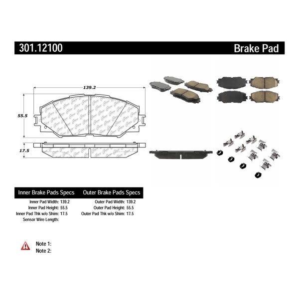 Centric Premium Ceramic Front Disc Brake Pads 301.12100