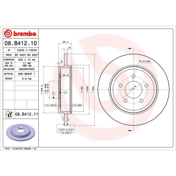 brembo UV Coated Series Solid Rear Brake Rotor 08.B412.11