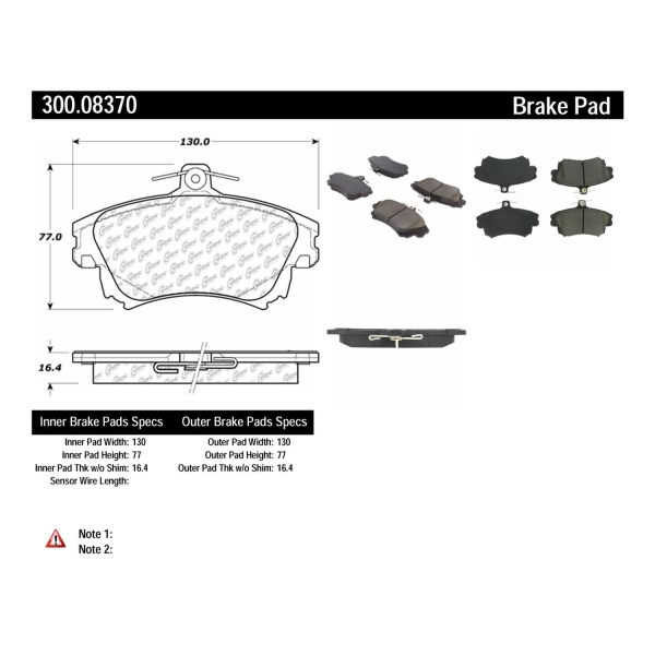 Centric Premium Semi-Metallic Front Disc Brake Pads 300.08370