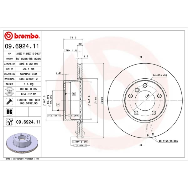 brembo UV Coated Series Vented Front Brake Rotor 09.6924.11