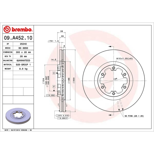 brembo OE Replacement Vented Front Brake Rotor 09.A452.10