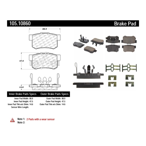 Centric Posi Quiet™ Ceramic Rear Disc Brake Pads 105.10860