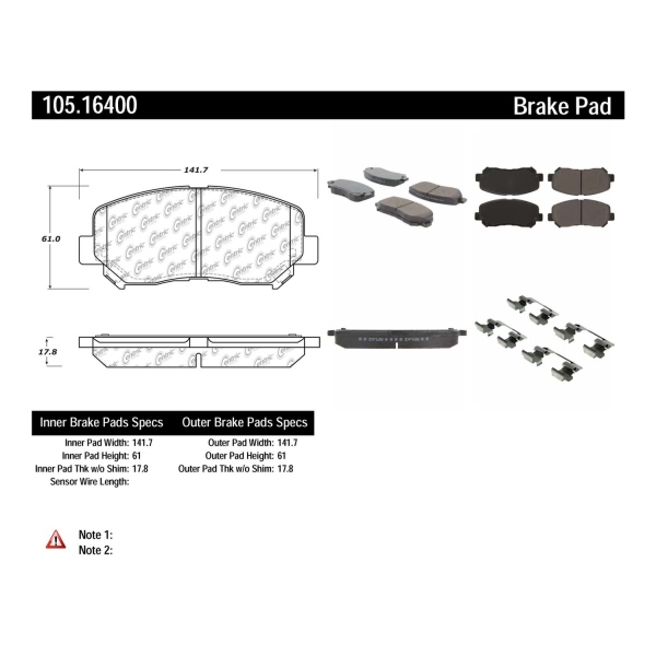 Centric Posi Quiet™ Ceramic Front Disc Brake Pads 105.16400