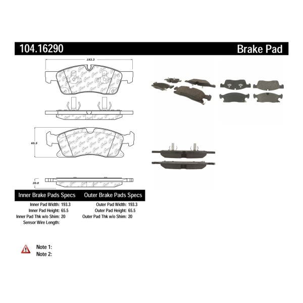 Centric Posi Quiet™ Semi-Metallic Front Disc Brake Pads 104.16290