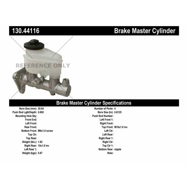 Centric Premium Brake Master Cylinder 130.44116
