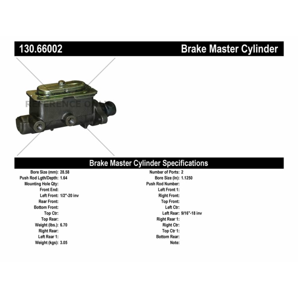 Centric Premium Brake Master Cylinder 130.66002