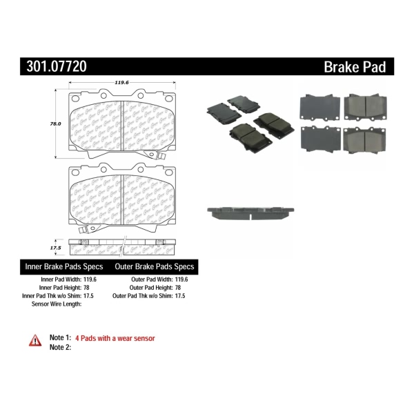 Centric Premium Ceramic Front Disc Brake Pads 301.07720