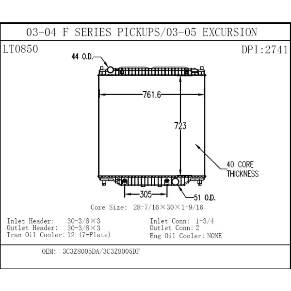 TYC Engine Coolant Radiator 2741