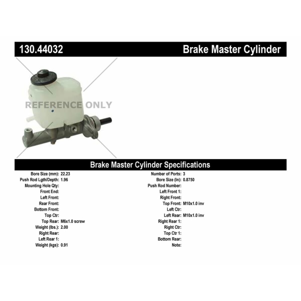 Centric Premium Brake Master Cylinder 130.44032