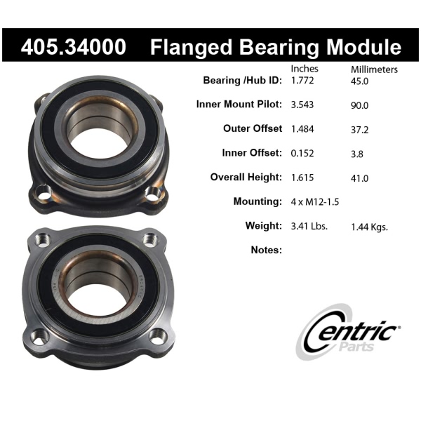 Centric Premium™ Rear Driver Side Wheel Bearing Module 405.34000