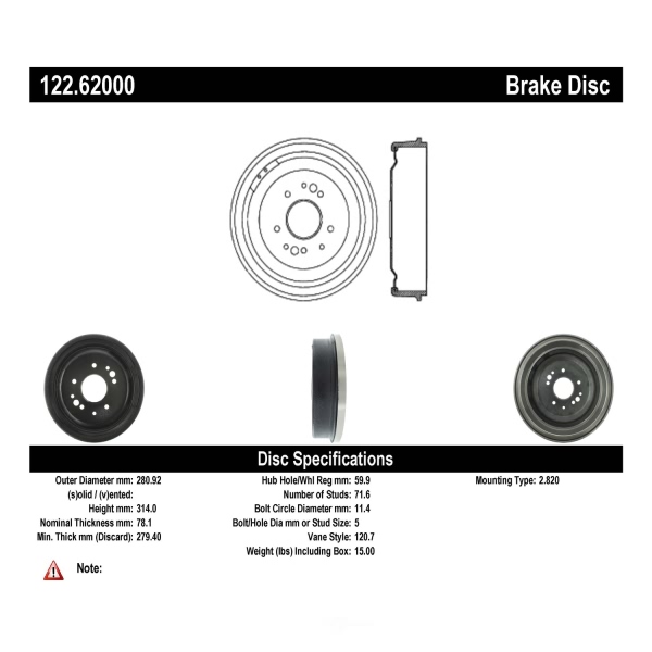 Centric Premium Rear Brake Drum 122.62000