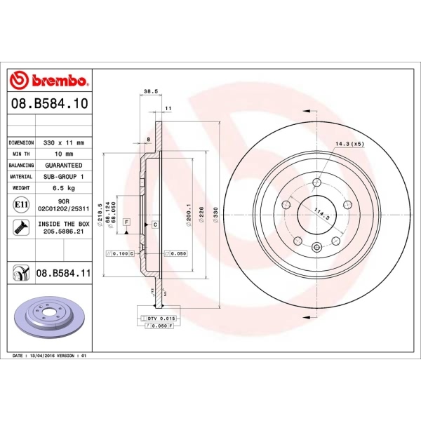 brembo UV Coated Series Rear Brake Rotor 08.B584.11