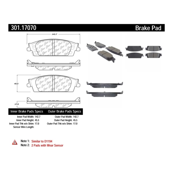 Centric Premium Ceramic Rear Disc Brake Pads 301.17070