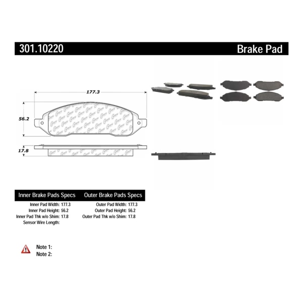 Centric Premium Ceramic Front Disc Brake Pads 301.10220