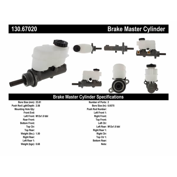 Centric Premium Brake Master Cylinder 130.67020