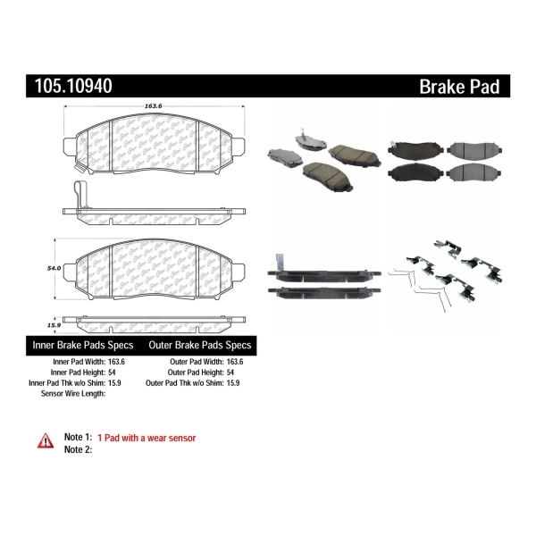 Centric Posi Quiet™ Ceramic Front Disc Brake Pads 105.10940