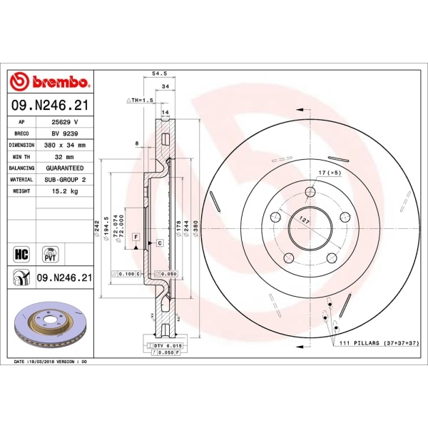 brembo UV Coated Series Slotted Vented Front Brake Rotor 09.N246.21