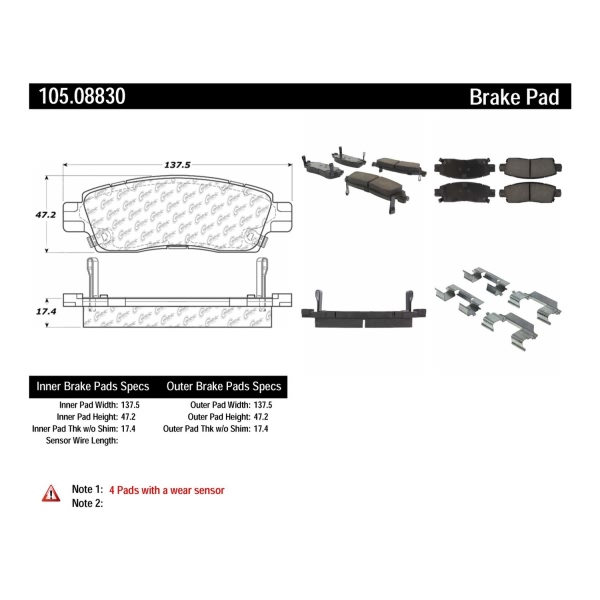 Centric Posi Quiet™ Ceramic Rear Disc Brake Pads 105.08830