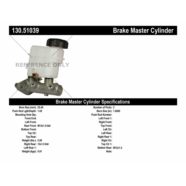 Centric Premium Brake Master Cylinder 130.51039