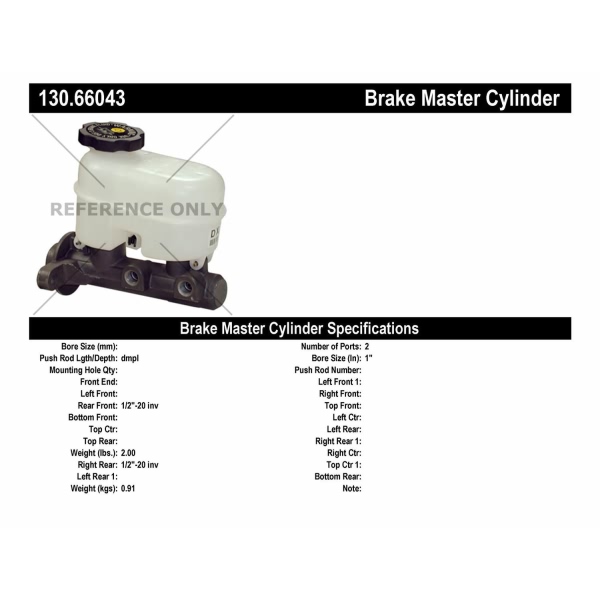 Centric Premium Brake Master Cylinder 130.66043