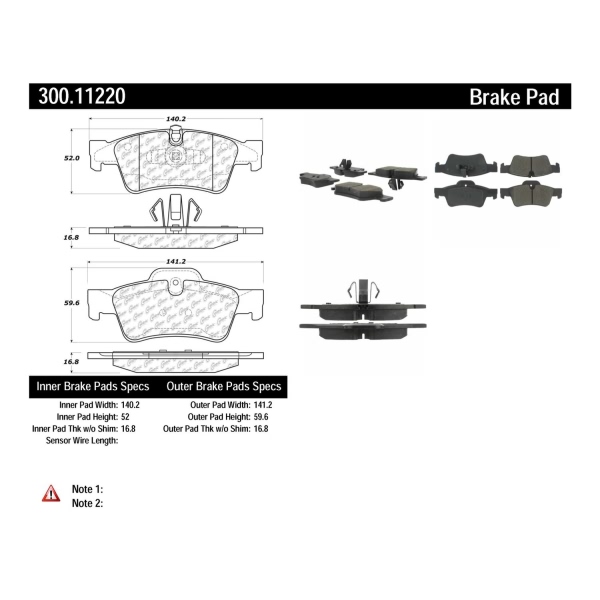 Centric Premium Semi-Metallic Rear Disc Brake Pads 300.11220