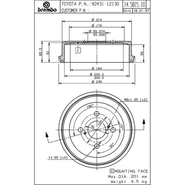 brembo Premium OE Equivalent Rear Brake Drum 14.5815.10