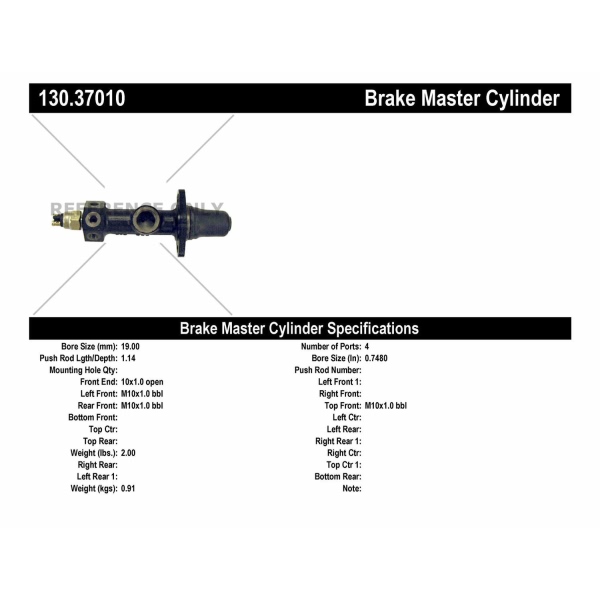Centric Premium Brake Master Cylinder 130.37010
