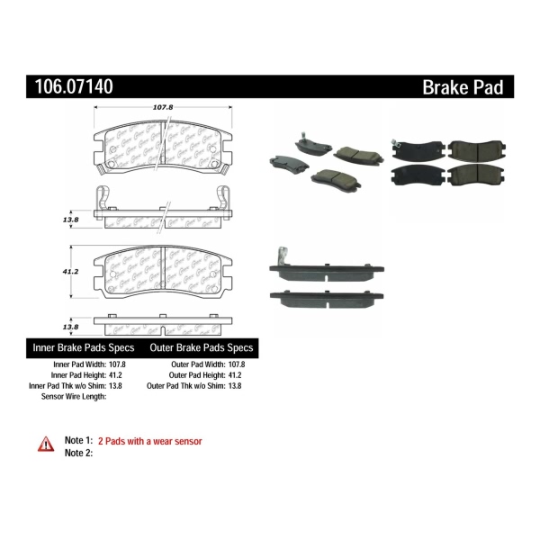 Centric Posi Quiet™ Extended Wear Semi-Metallic Rear Disc Brake Pads 106.07140