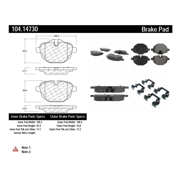 Centric Posi Quiet™ Semi-Metallic Rear Disc Brake Pads 104.14730