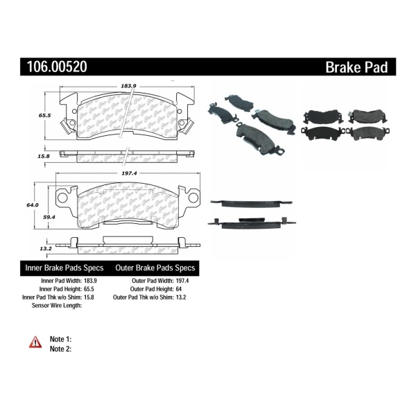 Centric Posi Quiet™ Extended Wear Semi-Metallic Front Disc Brake Pads 106.00520